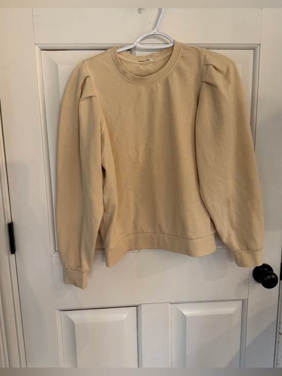 Marine Layer Enya Puff Sleeve Sweatshirt Beige Crewneck Cotton S 25229 - Picture 6 of 15